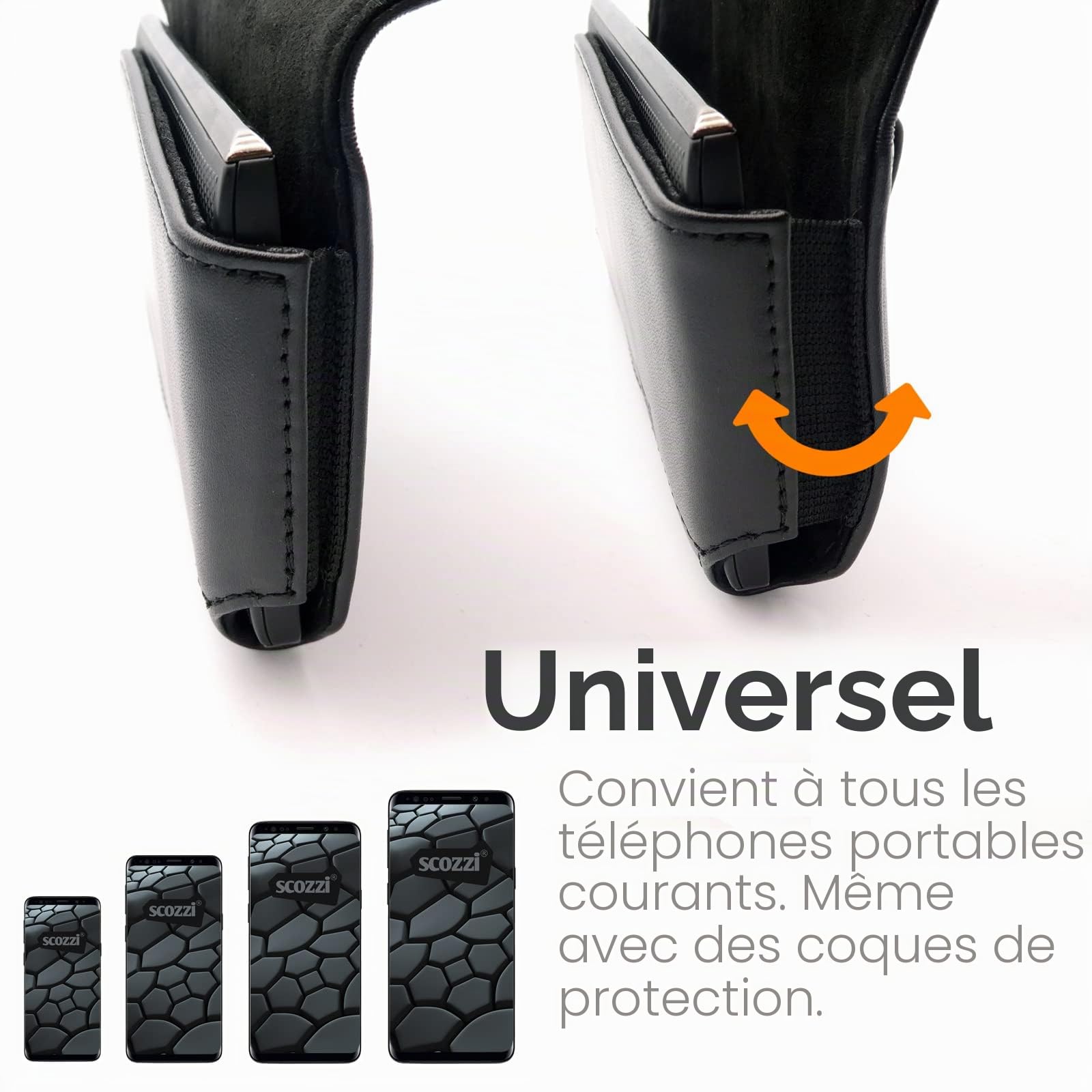 Étui De Ceinture Cuir Véritable Pochette Téléphone Portable Horizontal Smartphone p.e. compatible avec Samsung S25 S24 S23 A56 A55 A36 A26 pour iPhone 17 16 15 14 13 FE Plus Ultra Lite Pro Noir