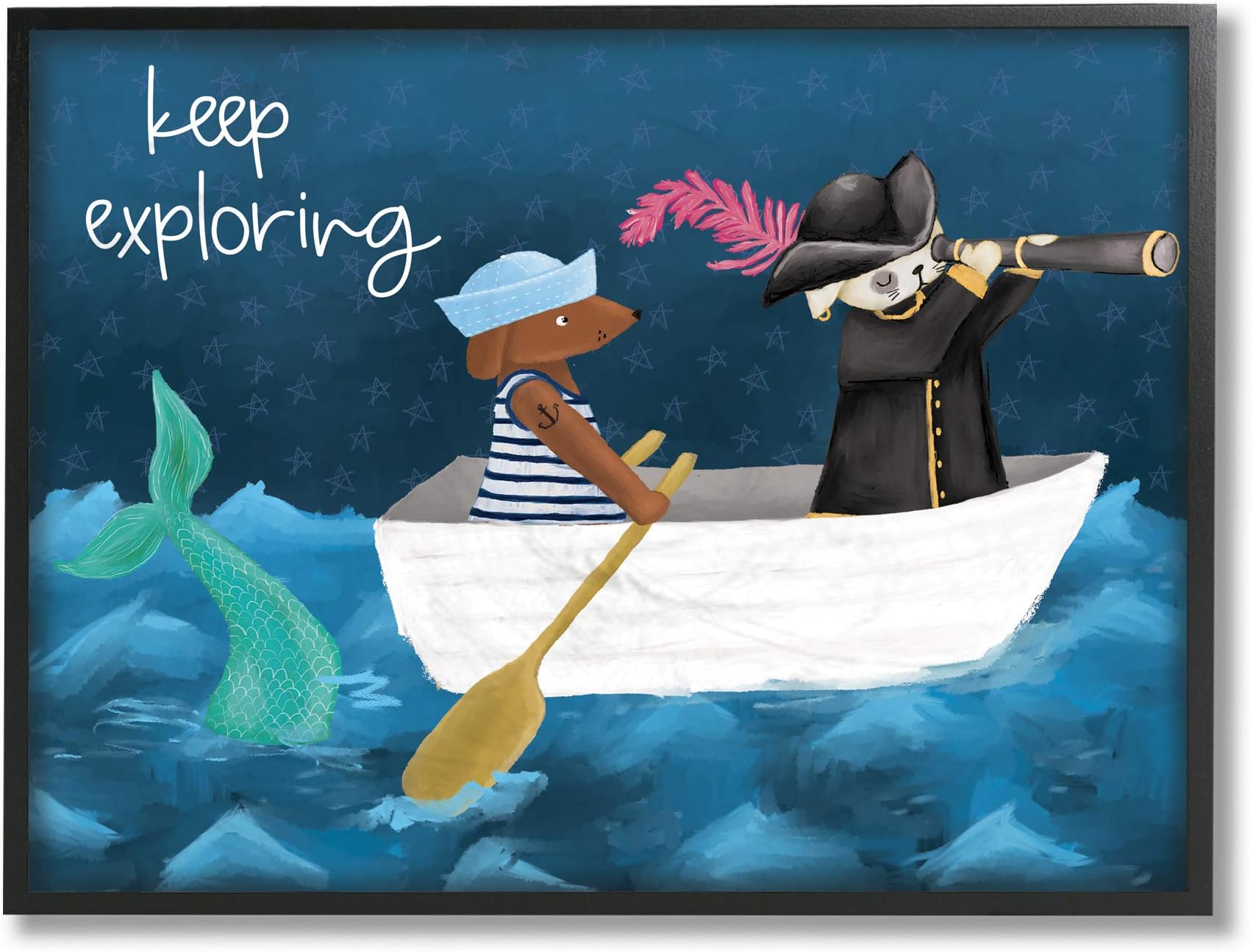 Stupell Industries Keep Exploring Boat Animals Ocean Black Framed Wall Art, 24 x 30, Design By Artist Cindy Willingham