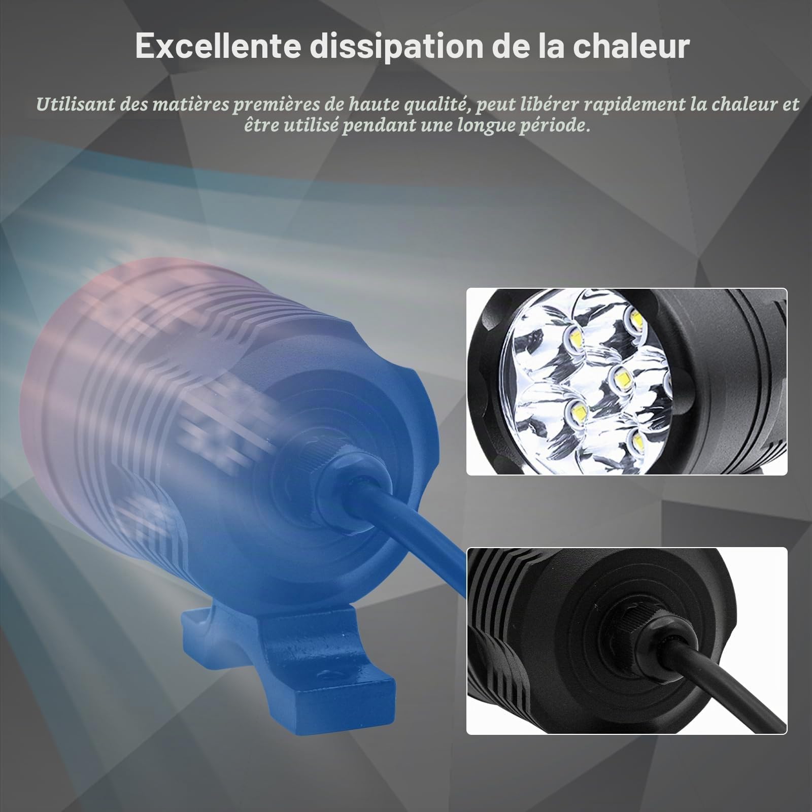 feux additionnels moto led, phare, led moto projecteur lampe Kit Feux de Route à LED Rond avec Interrupteur et Support de Montage, 2Pcs