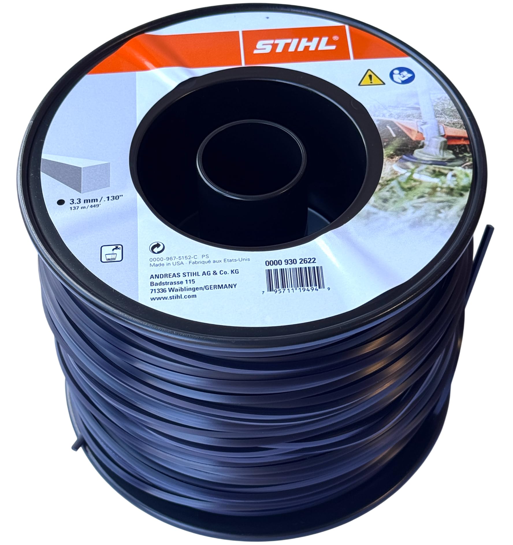 Stihl quadratisch Schwarz 3,3 mm 140m Hilo de Cortar, Negro
