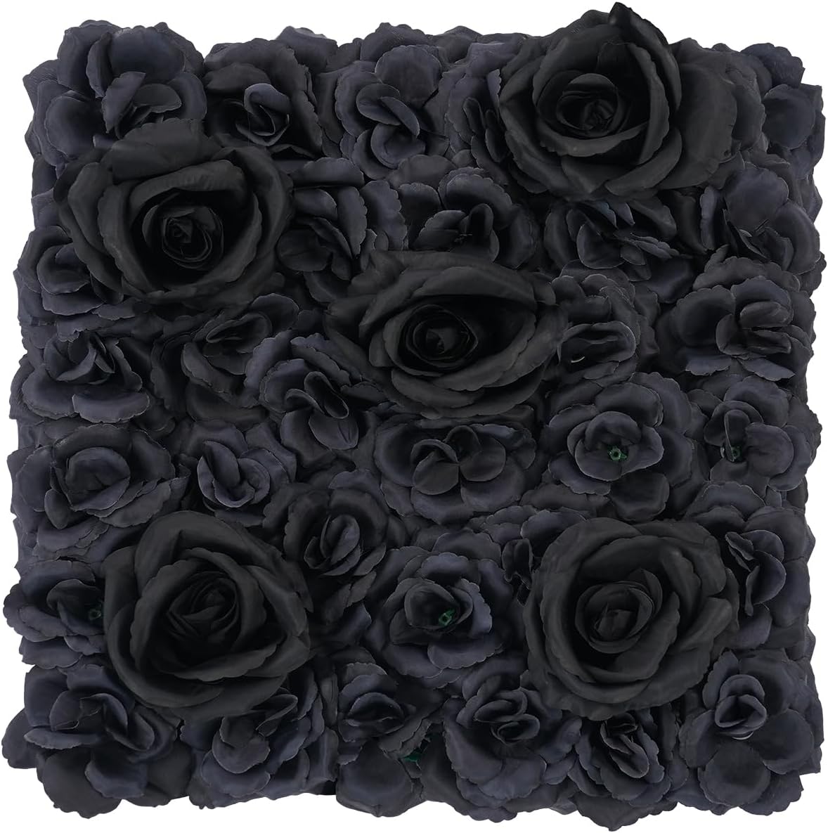 12pcs Black Rose Artificial Flowers Wall Panels, 14.96 * 14.96in Silk Cloth 3D Plastic Decor Backdrop, Handmade Fake Floral Background for Wedding, Photography Building, Clothing Store, Home