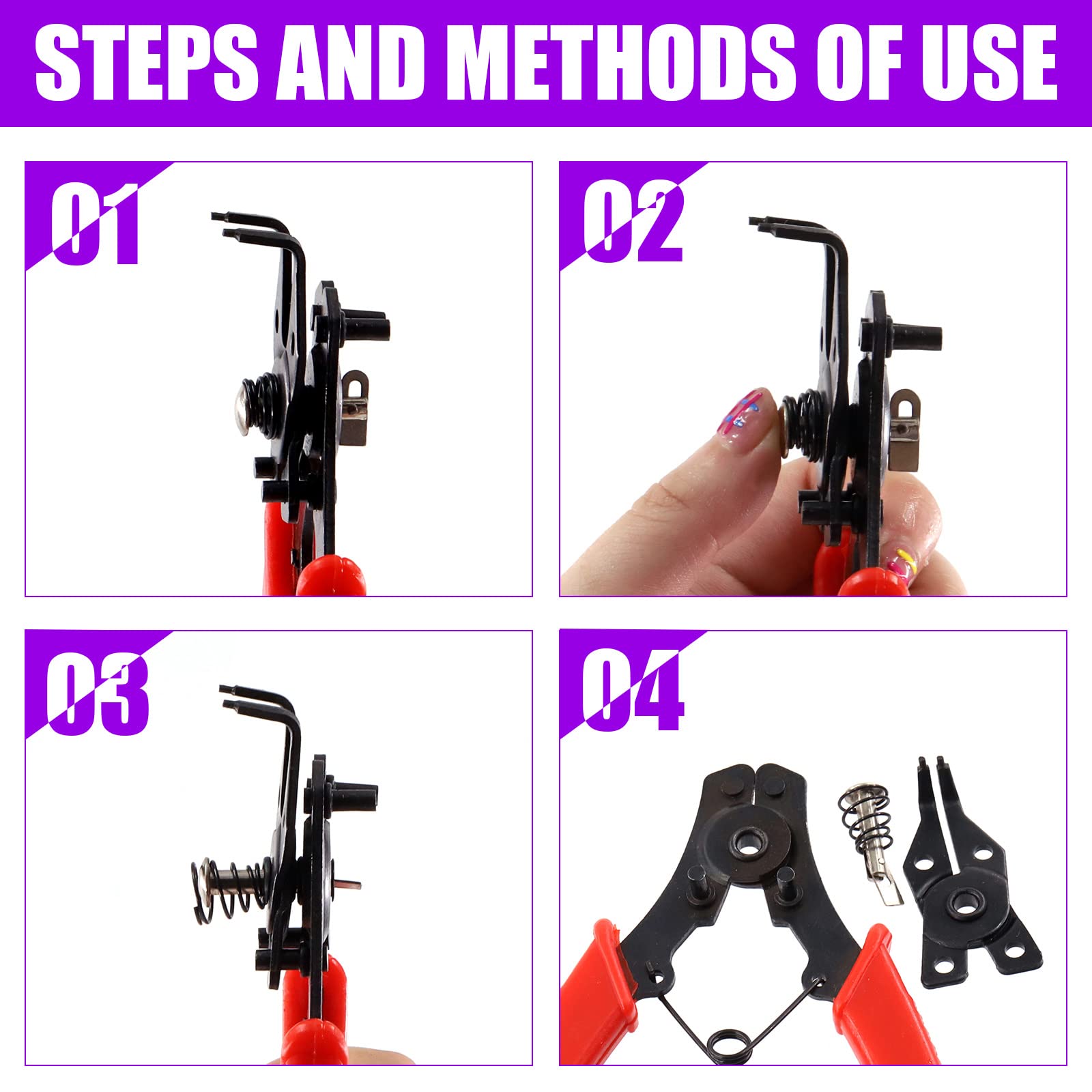 TAODAN Pince à Anneau 4 En 1 Pour Réparation Automobile Et Moteur, Tête De Mâchoire Interchangeable 45, 90 Et 180 Degrés, Outil De Maintien