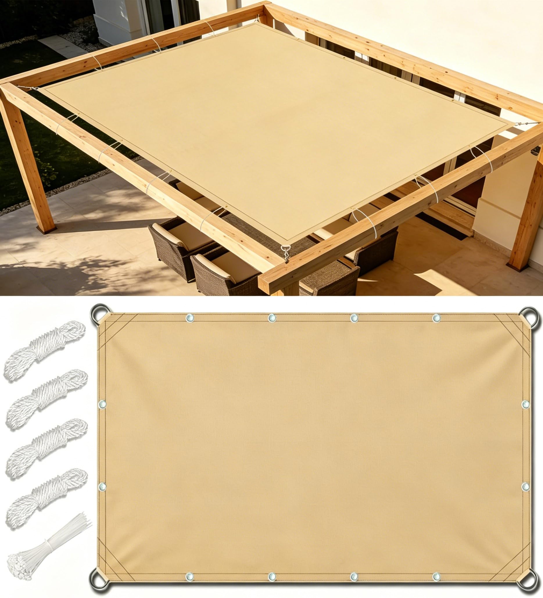 Sun Shade Cloth Rectangular 1.6x2m Straight Edges Sun Shade Sail with Grommets Waterproof Polyester Sunscreen Awning Canopy Wind Protection for Outdoor Patio Yard Terrace Carport Sand