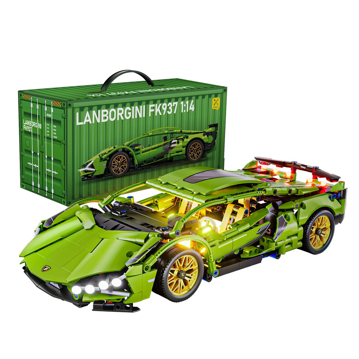 ChodiaSport Race Car Building Block Sets for Adults Boys,Green Racing Supercar Toys Kits with LED Light Collectible 1:14 Model Construction Birthday Gifts for Teens Age 8-12 12-16,14 14+(1254 PCS)