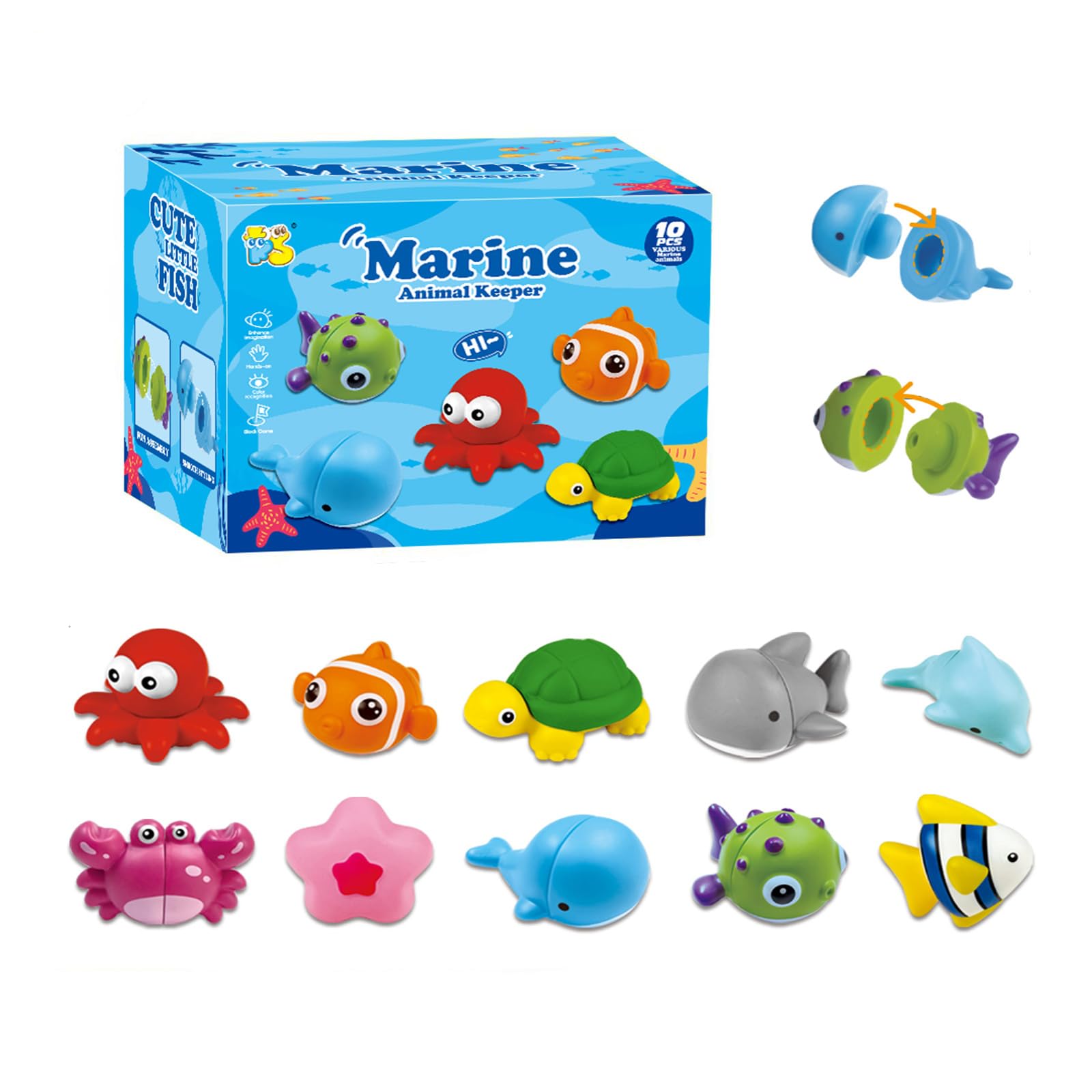 JOYVOVO 10Pcs Montessori Toys for Toddler 1 2 3 Years Old Girls Boys, Marine Animal Shape Sorter Baby Toys Gifts for Sorting Play, Sensory Autism Toddler Learning Educational Toy, Birthday Gift