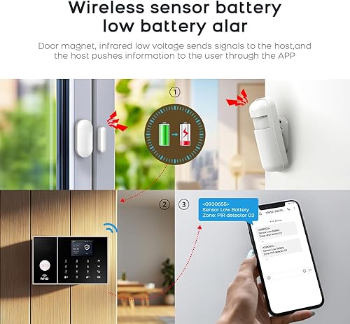 Miniatura 6 de PGST Sistema de alarma de seguridad para el hogar, alarma inalámbrica con sensor de puerta, detector de movimiento PIR, control remoto, botón SOS,