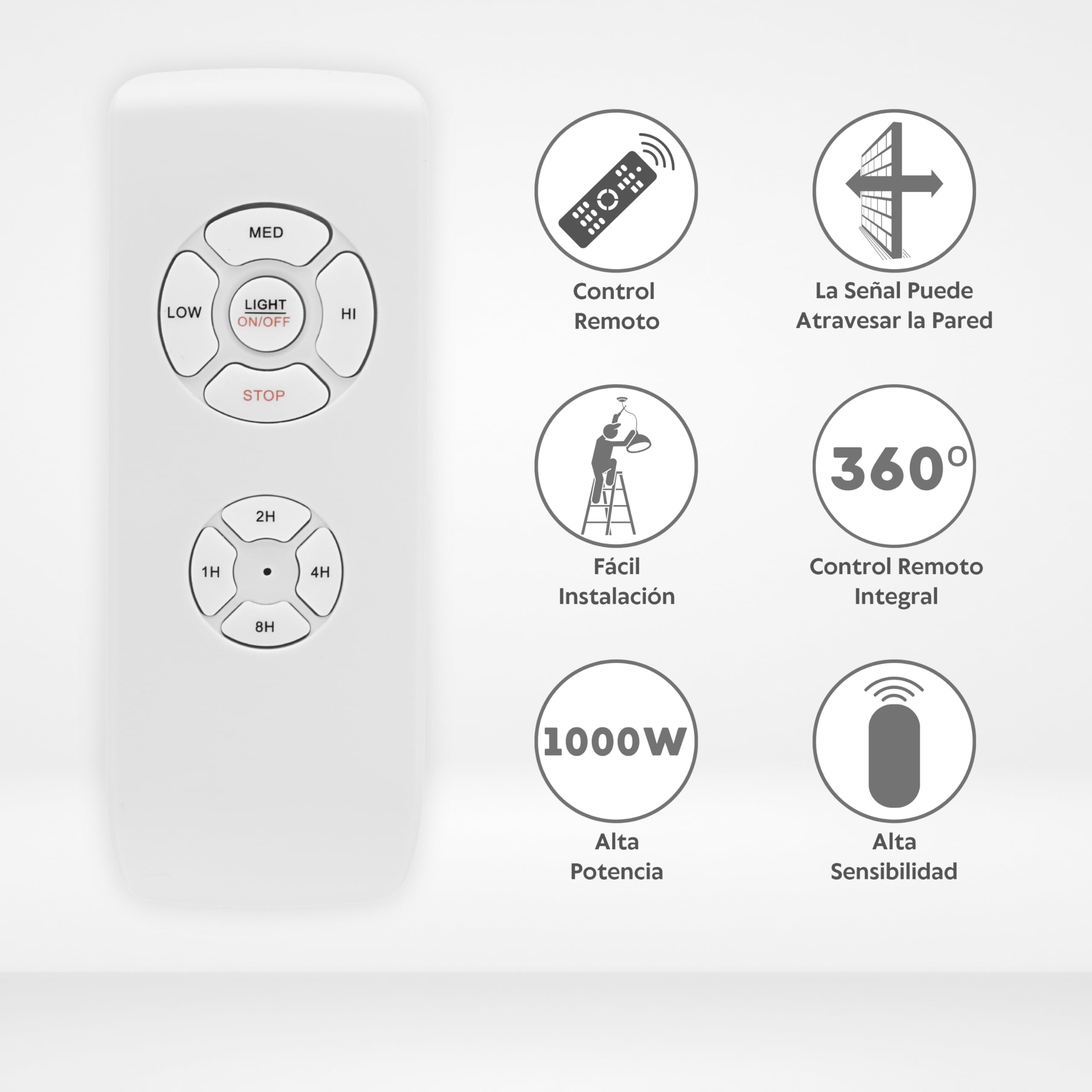 Mando a Distancia Universal para Ventilador de Techo - 3 Velocidades, Control de Luz, Temporizadores - 220V