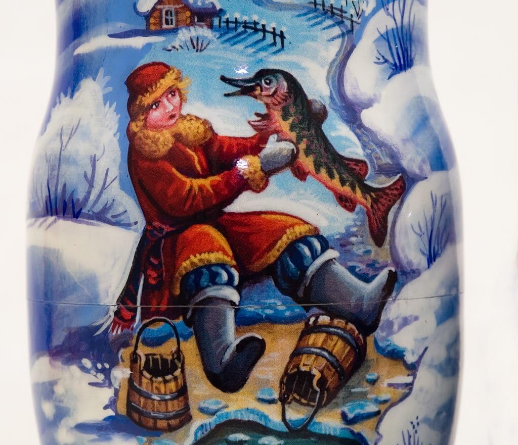 Made in Russia Emelya and The Magic Pike Nesting Doll 5pc./6" aka “The Will of The Pike” Russian Tale Matryoshka Collectible Babushka Russian Doll 100% Guaranteed!