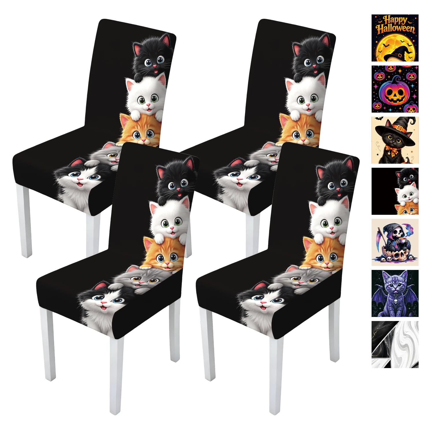 Cute Kitten Dining Chair Covers Set of 4, Cat Stretch Slipcovers