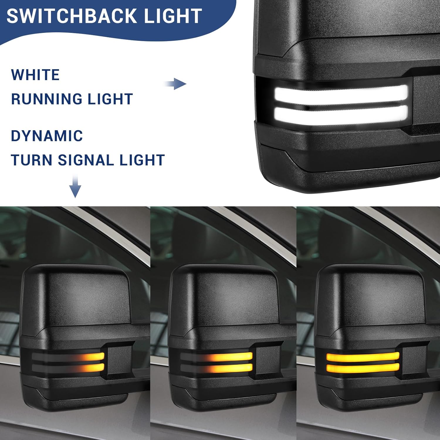 Sanooer Switchback Towing Mirror Compatible with 2019-2022 Dodge Ram 2500 3500 Tow Mirrors Power Adjusted Glass Heated with BSM Turn Signal & Running Light Puddle Lamp (Smoke lens)