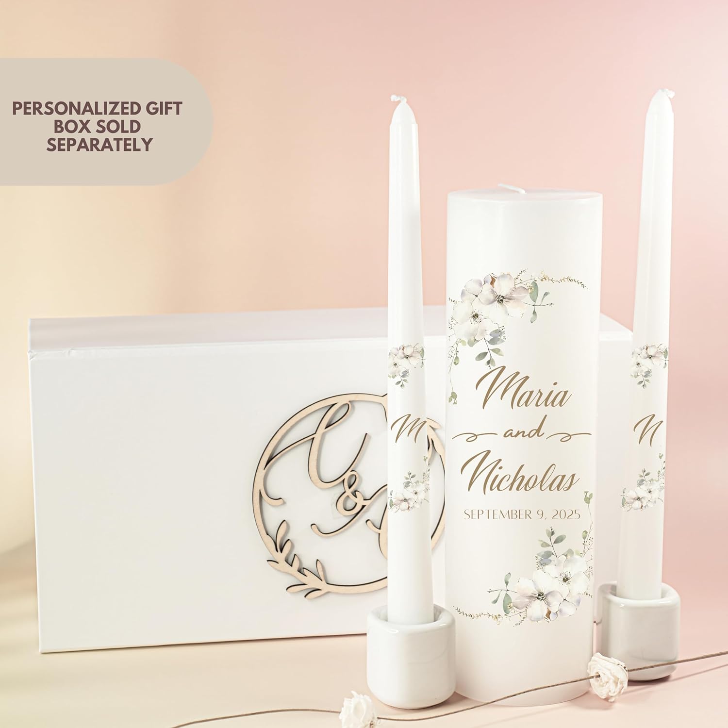 Unity Candles for Wedding, Modern Unity Set, Custom and Personalized Pillar and Taper Candles, Unscented White Premium Wax, Religious and Wedding Ceremony, Special Events