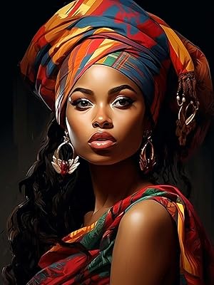 MOMAKA DIY Diamond Painting Kit Mujer Africana, 5D Kits de Pintura de Diamantes Mujer, Bordado Pintura de Diamantes de Imitación Punto de Cruz por Números para Decoración de Pared Hogar 30x40cm