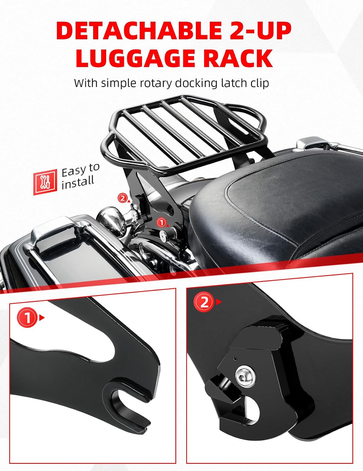 Amazicha Luggage Rack fits for Harley Touring 2-up Luggage Rack Compatible for Harley Davidson Touring Street Glide,Electra Glide,Road Glide,Road King 2009-Later (Gloss Black)