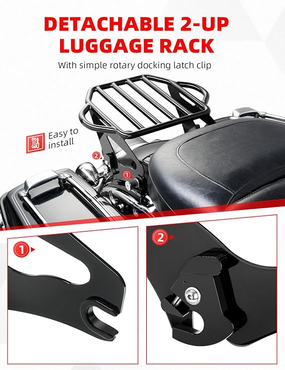 Amazicha Luggage Rack fits for Harley Touring 2-up Luggage Rack Compatible for Harley Davidson Touring Street Glide,Electra Glide,Road Glide,Road King 2009-Later (Gloss Black)