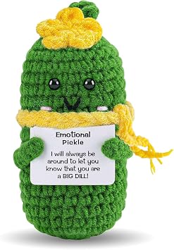 Hoedia Crochet Pickle Dolls Friend Birthday Valentines Gifts for Her Women Wife Girlfriend Sister from Husband Men, Cute Funny Gifts for Coworkers Student Teacher Roommates Pickle with Scarf