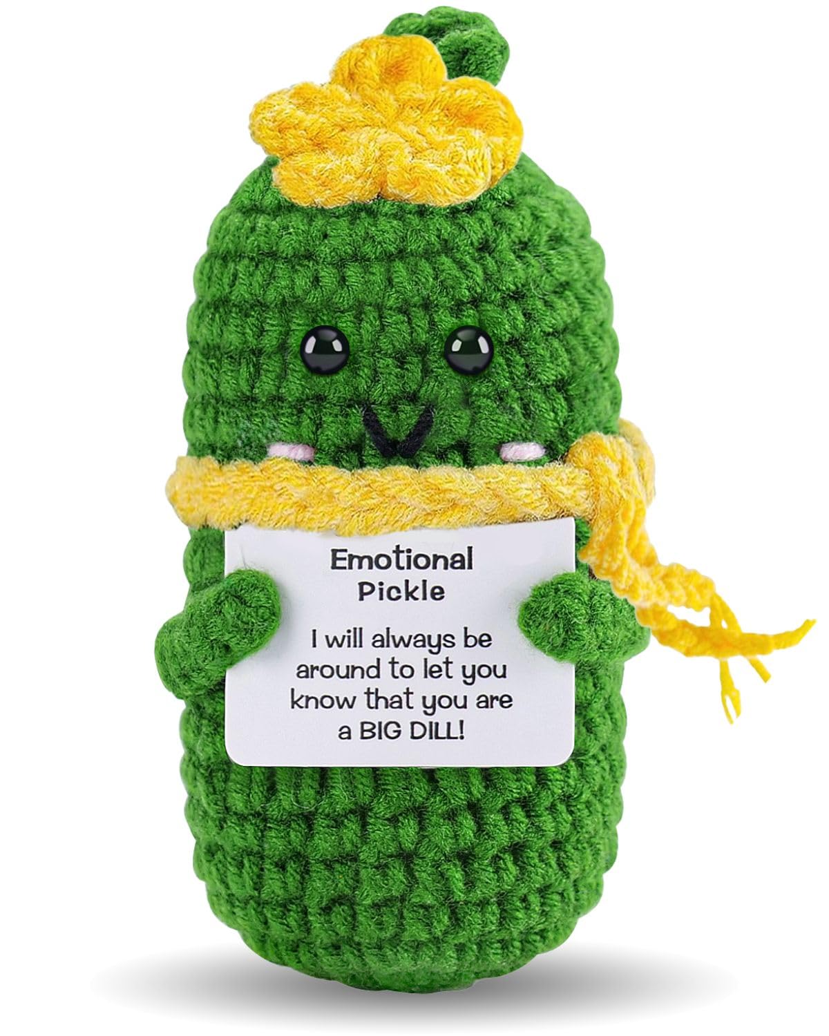 Hoedia Crochet Pickle Dolls Friend Birthday Valentines Gifts for Her Women Wife Girlfriend Sister from Husband Men, Cute Funny Gifts for Coworkers Student Teacher Roommates (Pickle with Scarf)