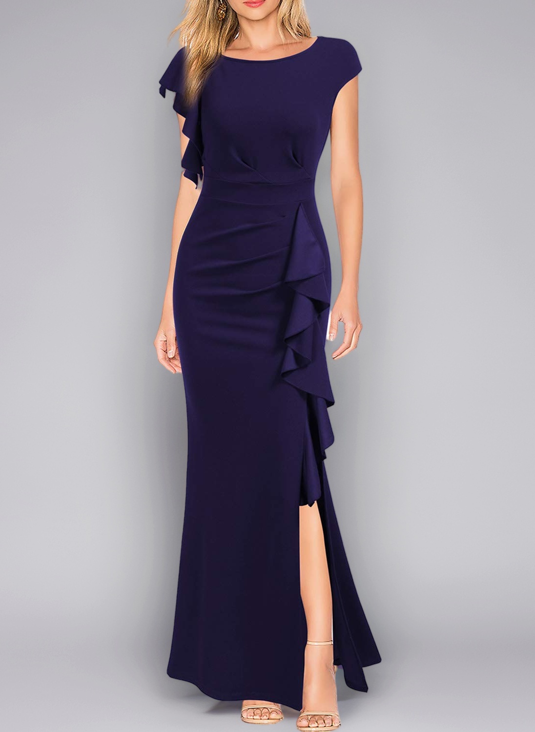 WOOSEA Women's Split Bodycon Mermaid Evening Cocktail Long Dress