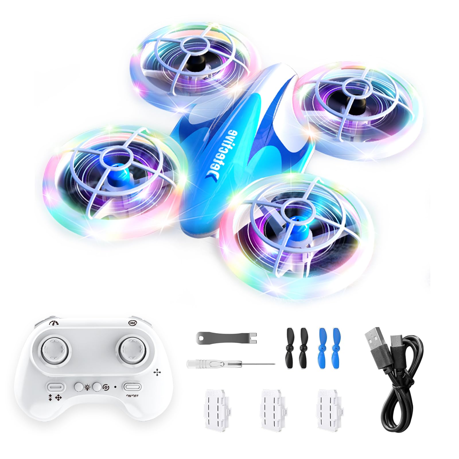 Drone per Bambini, Mini Drone con 3 Batterie per Principianti, Elica di Protezione Completa, Telecomando a 2,4 GHz, Mantenimento Dell'altitudine, 360 Giri, con Luci LED, Regali per Bambini