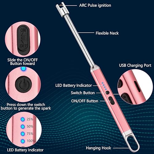 Miniatura 2 de MEIRUBY Encendedor eléctrico recargable USB, encendedor de arco, para campamento, parrillada, deportes, herramienta para apasionados de lo Oro rosa