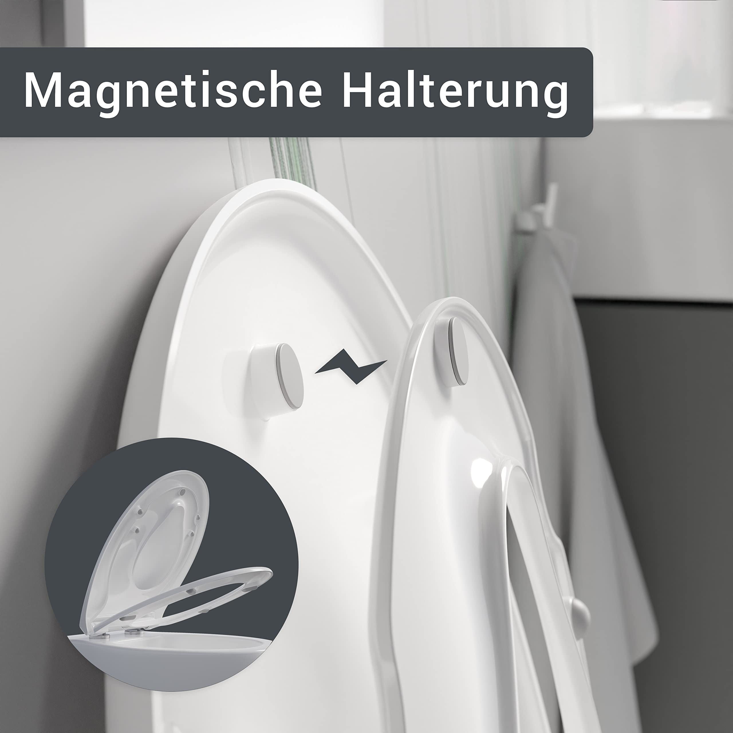 Bernstein Ovaler WC-Sitz mit Kindersitz-Toilettendeckel Klodeckel mit Absenkautomatik und Quick-Release-Funktion, Familien Toilettensitz mit Montagematerial und Magnethalterung robuster Deckel