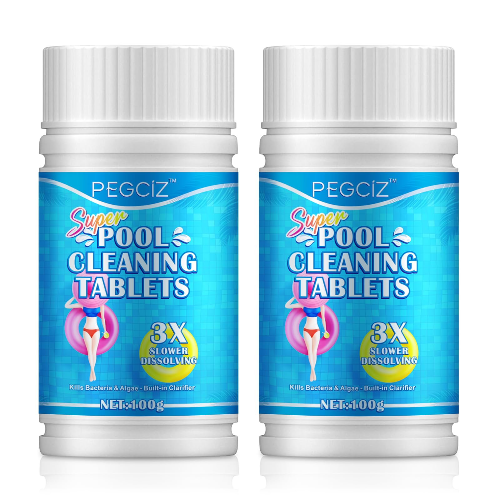 2PCS 100PCS Chlorine Tablets for Swimming Pool and Spas, Slow-Dissolving Long-Lasting Individually Wrapped Chlorine Tabs,1 Tablets for Every 135 Gallons (600 Litters) of Water