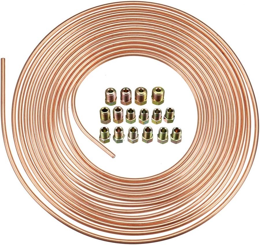 3/16"(4.75 mm) x 25ft Brake Line Tubing Kit, Brake Pipe Fuel/Transmission Line Tubing Coil with Fittings