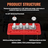 Vista 4 de Joinfworld 300A Bus Bar 12V DC Waterproof Power Distribution Block with 4 x 3/8" Studs, Heavy Duty Marine Battery Bus Bar Terminal Block 12 Volt for
