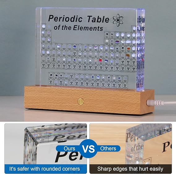 Periodic Table with Real Elements Samples inside, Acrylic Periodic Display with Elements Teaching Tool, Student Teacher School Day Birthday Gifts Craft Decoration, Chemical Elements Display (Large B)