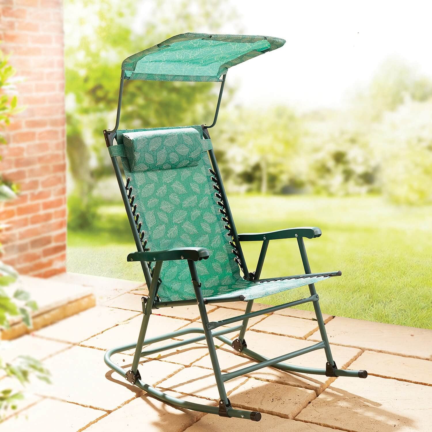 Coopers of Stortford Floral Print Rocking Garden Chair With Shade (Green)
