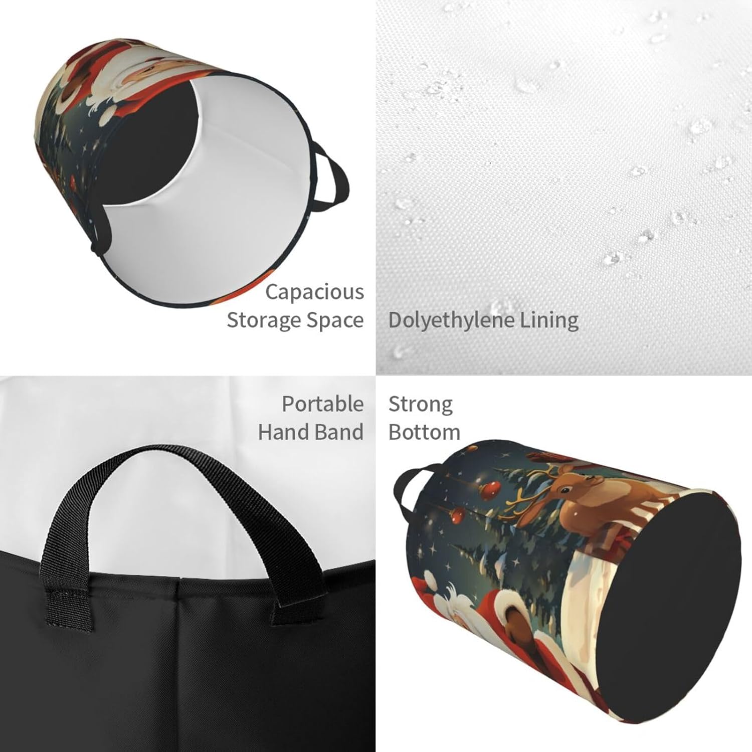 Christmas Santa Claus Laundry Basket With Handles, Foldable Laundry Hamper Oxford Cloth Dirty Clothes Basket Waterproof Clothes Toys Storage Bin Organizer for Bedroom Bathroom Dorm