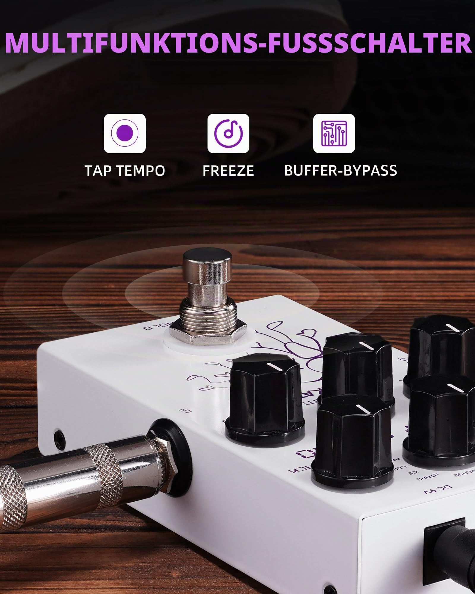 LEKATO Delay Pedal,Gitarren Effekt Pedal mit 9 Delay Effekten,Tap Tempo Freeze