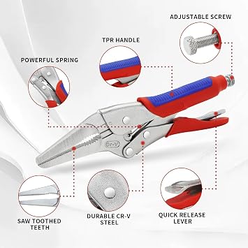 Locking Pliers Set 5-Pack, Professional Welding Clamp Set Includes C-Clamp, Curved, Duckbill, Needle Nose & U-Shape Vise Grips for Metalworking, Woodworking, Automotive & DIY Workshop
