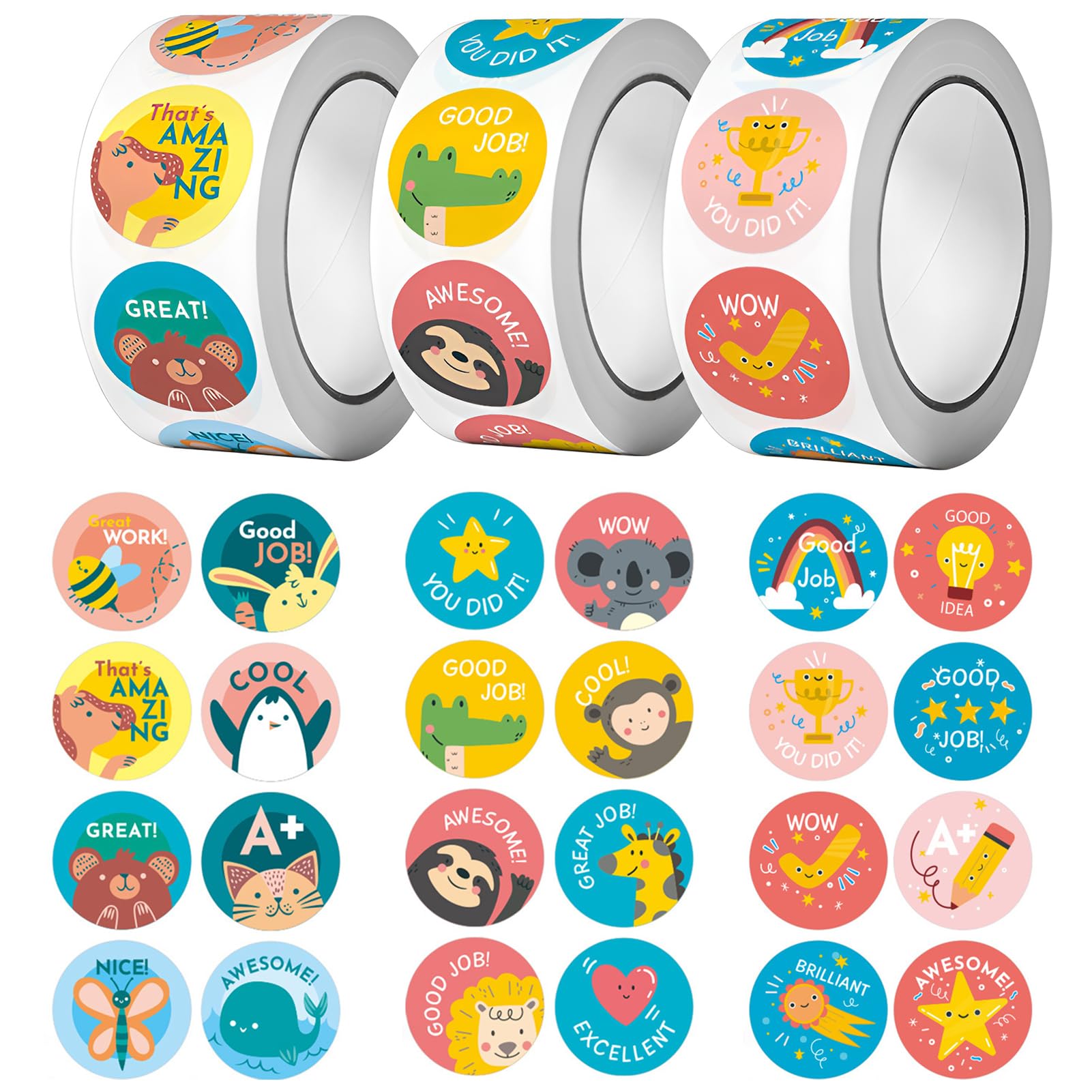 Pegatinas Recompensa Niños Pack De 3 Rollos Con 1500 Pegatinas Motivacionales Para Niños - Animales, 2,5 Cm, Ideal Para Escuela Y Recompensas Calcomanías Motivacionales Pegatinas Recompensa Niños Pack De 3 Rollos Con 1500 Pegatinas Motivacionales Para Niños - Animales, 2,5 Cm, Ideal Para Escuela Y Recompensas Calcomanías Motivacionales