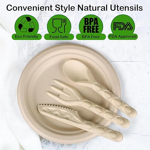 Miniatura 3 de Utensilios compostables, tenedores ecológicos, cucharas y cuchillos, utensilios naturales biodegradables, juego de cubiertos desechables pesados,
