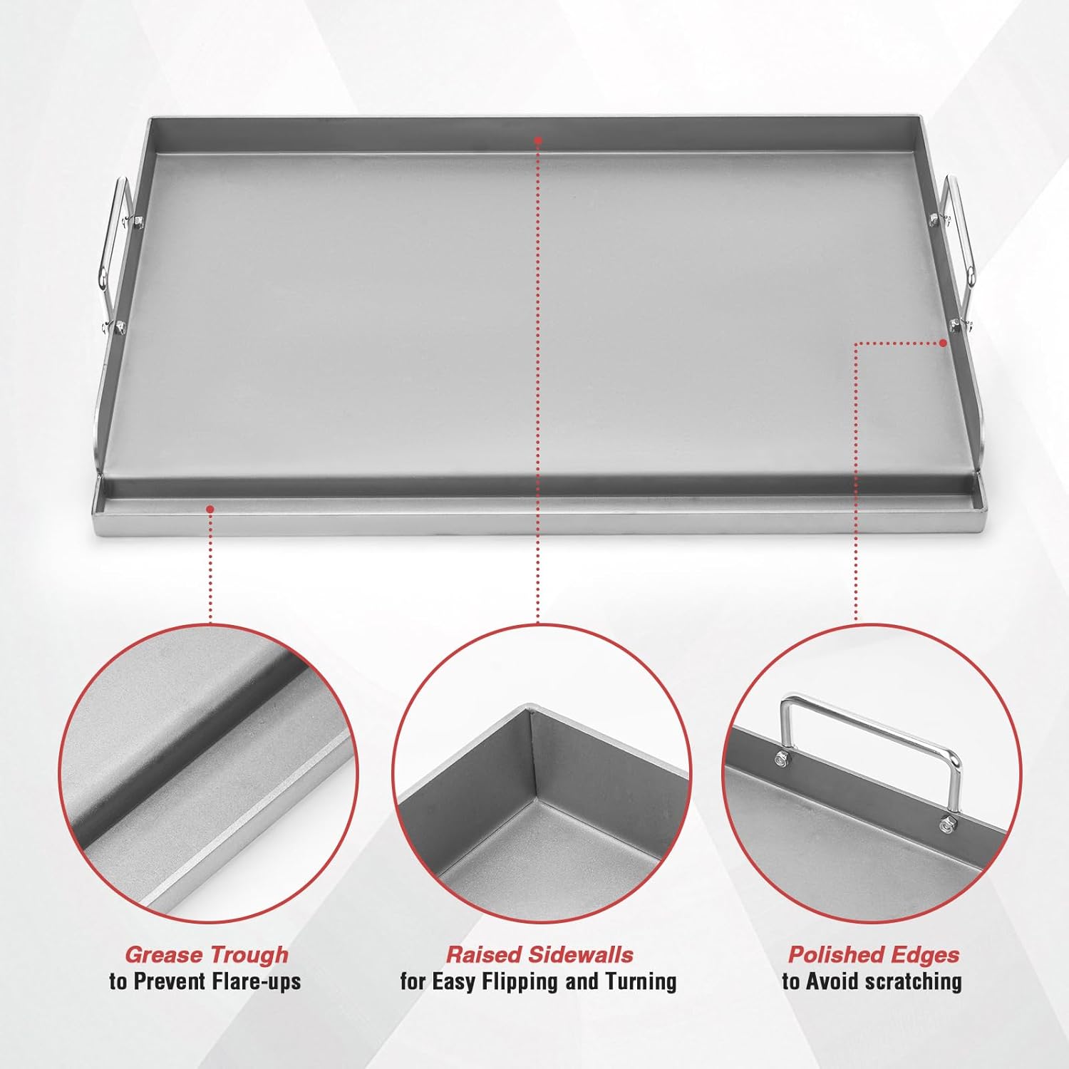 Griddle for Gas Grill, Universal Cast Iron Griddle Flat Top Plate Insert with Even Heating Bracing for Outdoor Grill Rectangular Plate with Removable Handles for Charcoal,Gas Stove,Camping,Tailgating