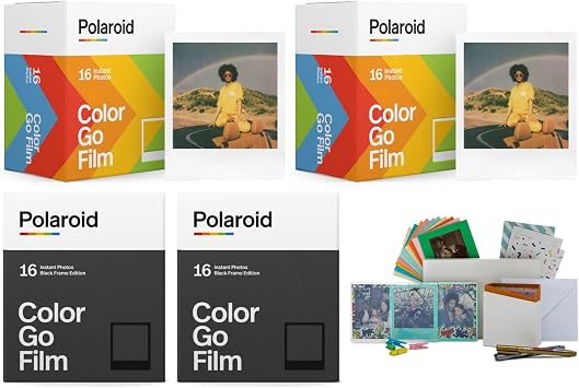 Polaroid Originals Go Color Film Classic, 2-Pack with Go Color Film Black Frame, 2-Pack and Focus Camera Film Kit for Polaroid i-Type Bundle 5 Items