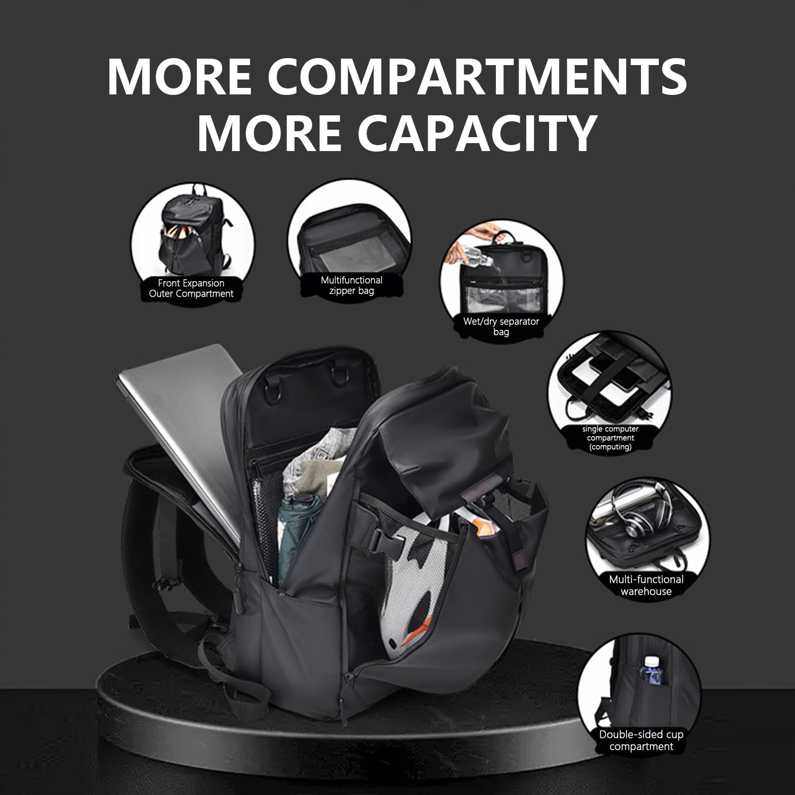 Custodia per laptop a tre strati da 17,3 pollici, per notebook da 15,6 pollici, multifunzionale, per pendolarismo, viaggi di lavoro, zaino per laptop multifunzione nero