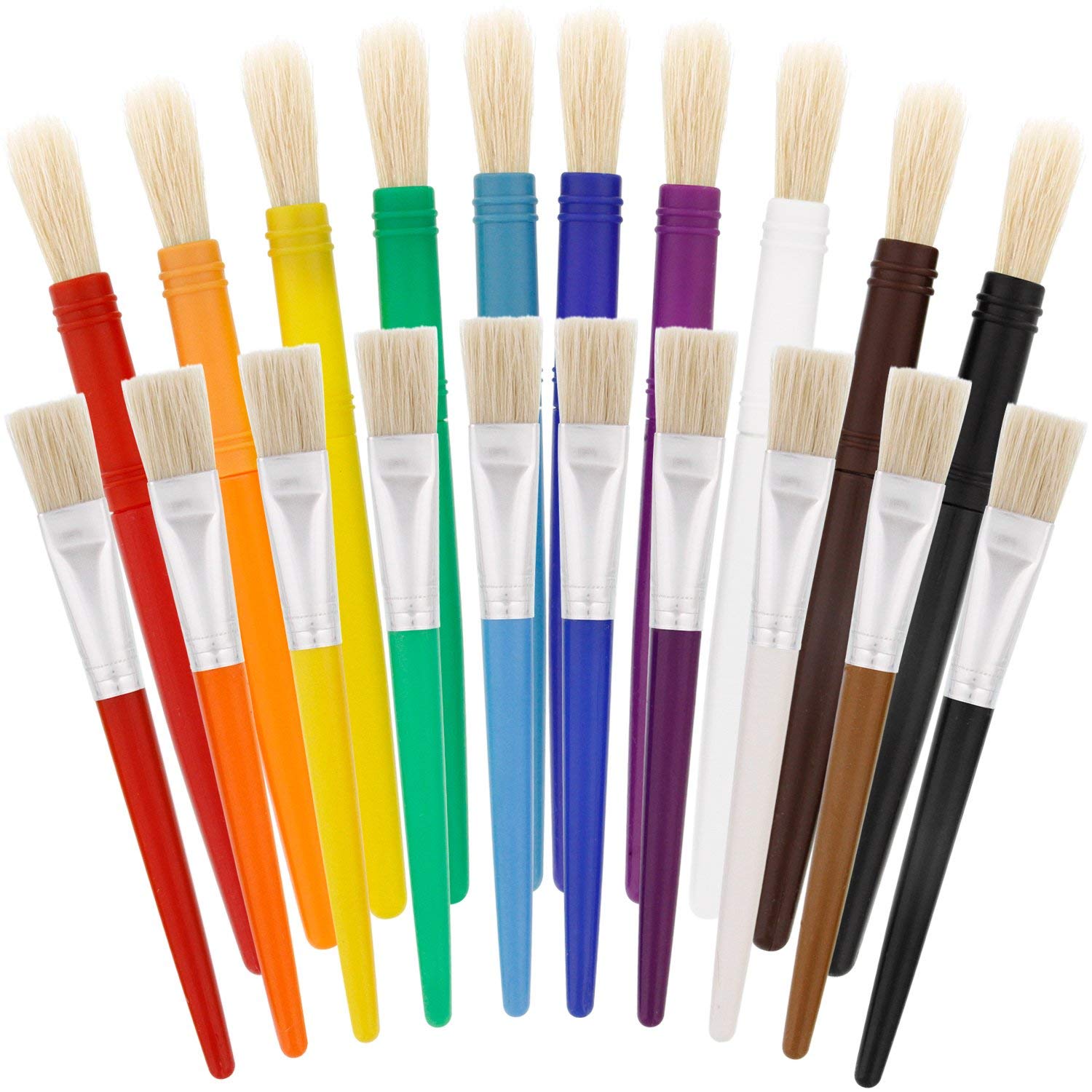 U.S. Art Supply 20-Piece Assorted Hog Bristle Brush Set - Large Thick Paint Brushes, Classroom Paint Brushes for Crafts, Tempera & Acrylic Painting,