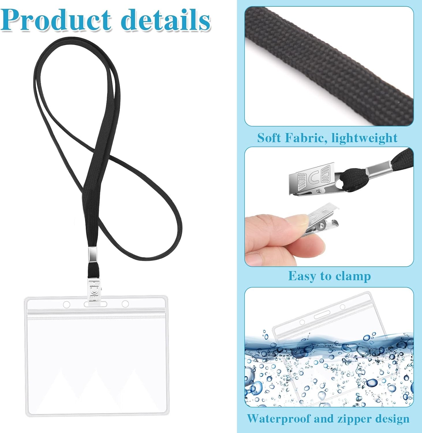 60 Pack Clear Name Tags Holder and Lanyards, Reusable Lanyard with Horizontal ID Badge Holder Bulk Lanyards with Clip for Id Badges(Black) - Image 3