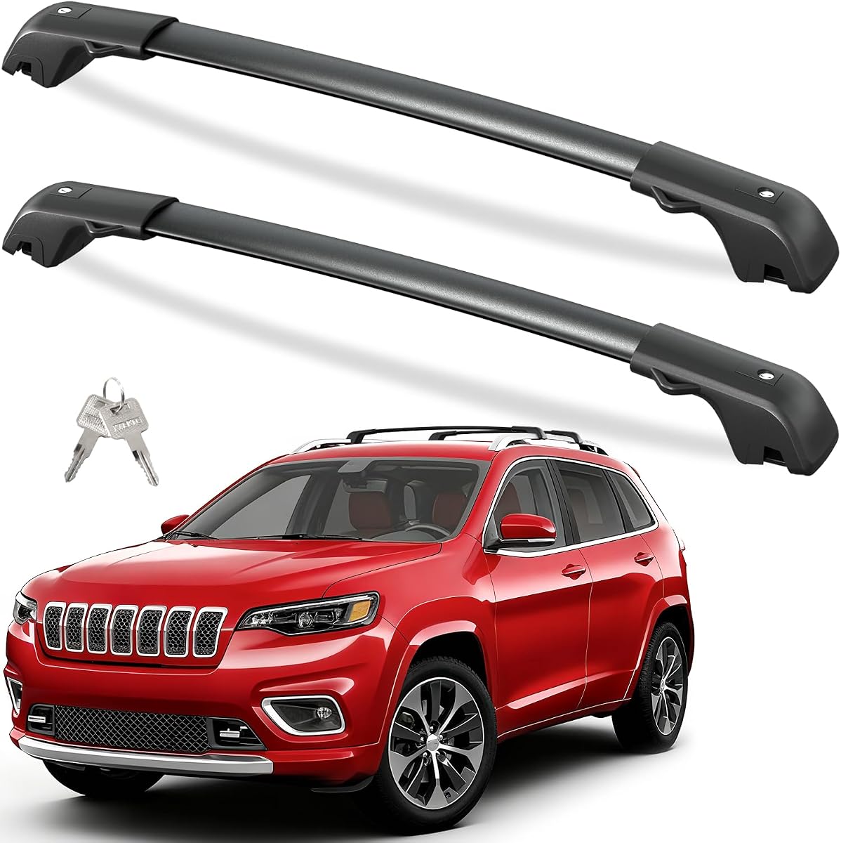 300lbs Roof Rack Cross Bars for Jeep Cherokee 2014-2023 | Lockable Heavy Duty Aluminum Anti-Theft Metal Lock Roof Rails Crossbars Rooftop Cargo Bars Luggage Racks