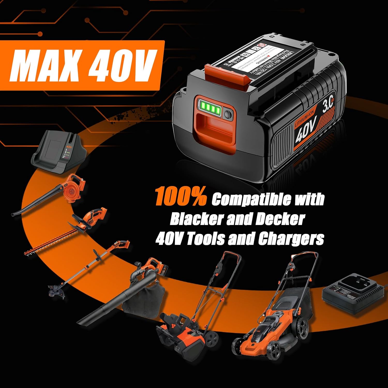 Condition photo showing New/Like New for 40v 3.0ah replacement battery for black and decker 40v battery lbx2040 lbxr36 lbxr2036 lst540 lcs1240 lbx1540 lst136w, compatible with black & decker 40v lithium battery for 40v power+ tools