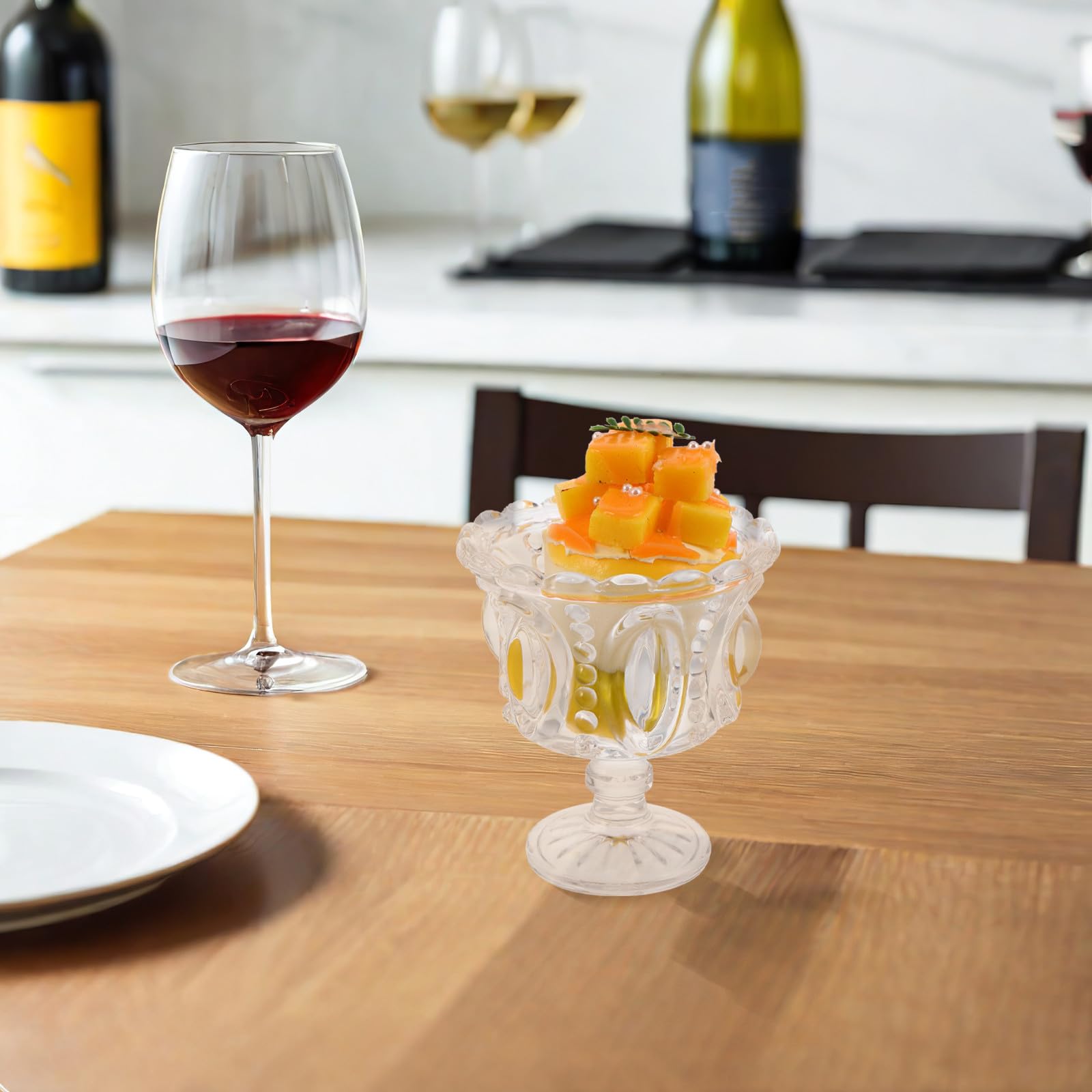 Gatuida 2 Dessertschalen aus Glas: Eisbecher mit Fuß, geprägt, transparent, für Parfait-Eisbecher, Trifle-Pudding