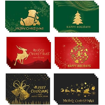 Amazon クリスマスカード 6種24枚入り メッセージカード クリスマス飾り封筒付き 封筒テープ付き トナカイ ベール 華やか 挨拶状封筒 文房具 オフィス用品