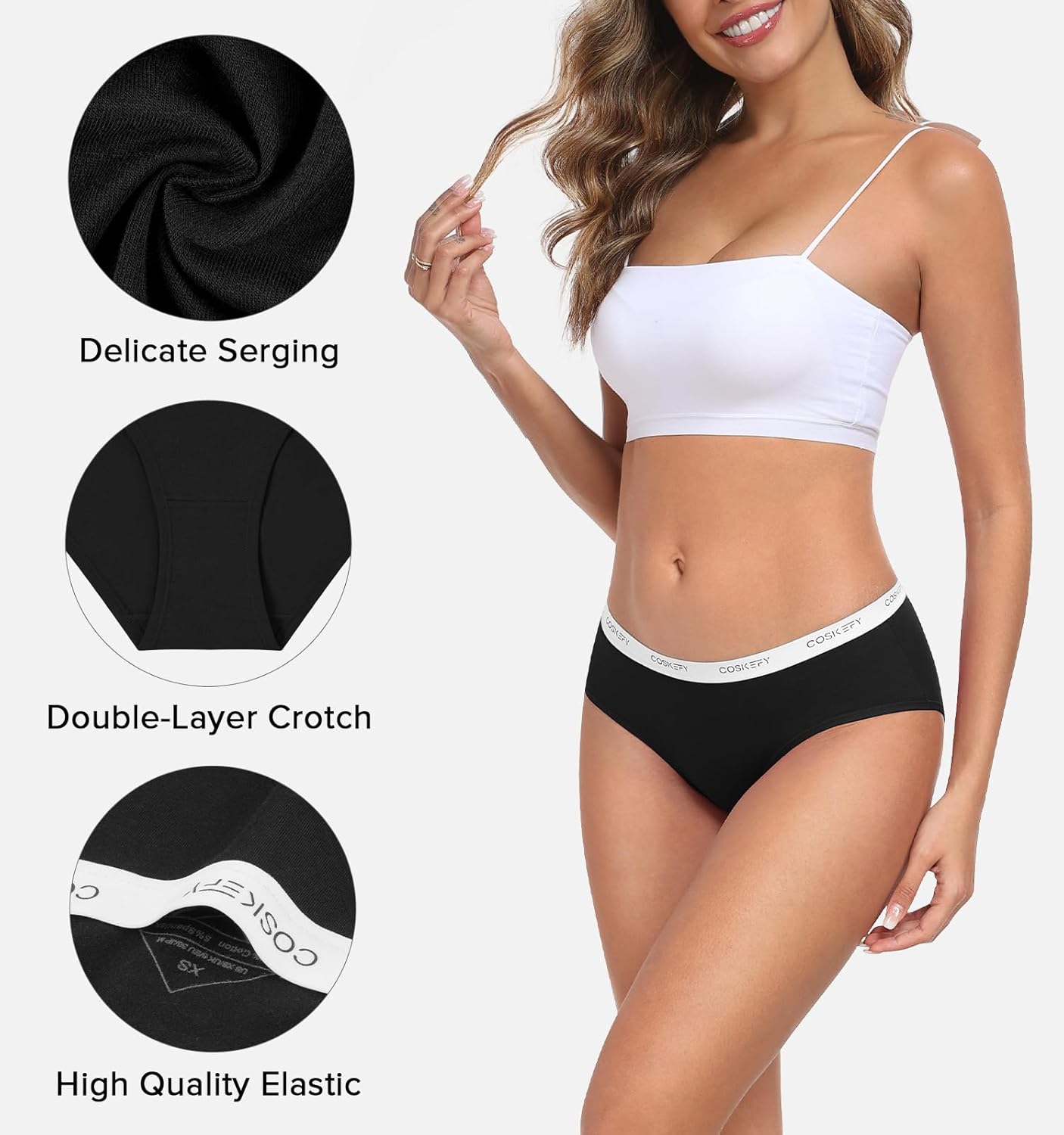 coskefy Women's Underwear Cotton Breathable Hipster Panties Soft Low Rise Bikini Ladies Workout Briefs 5 Pack - Image 4