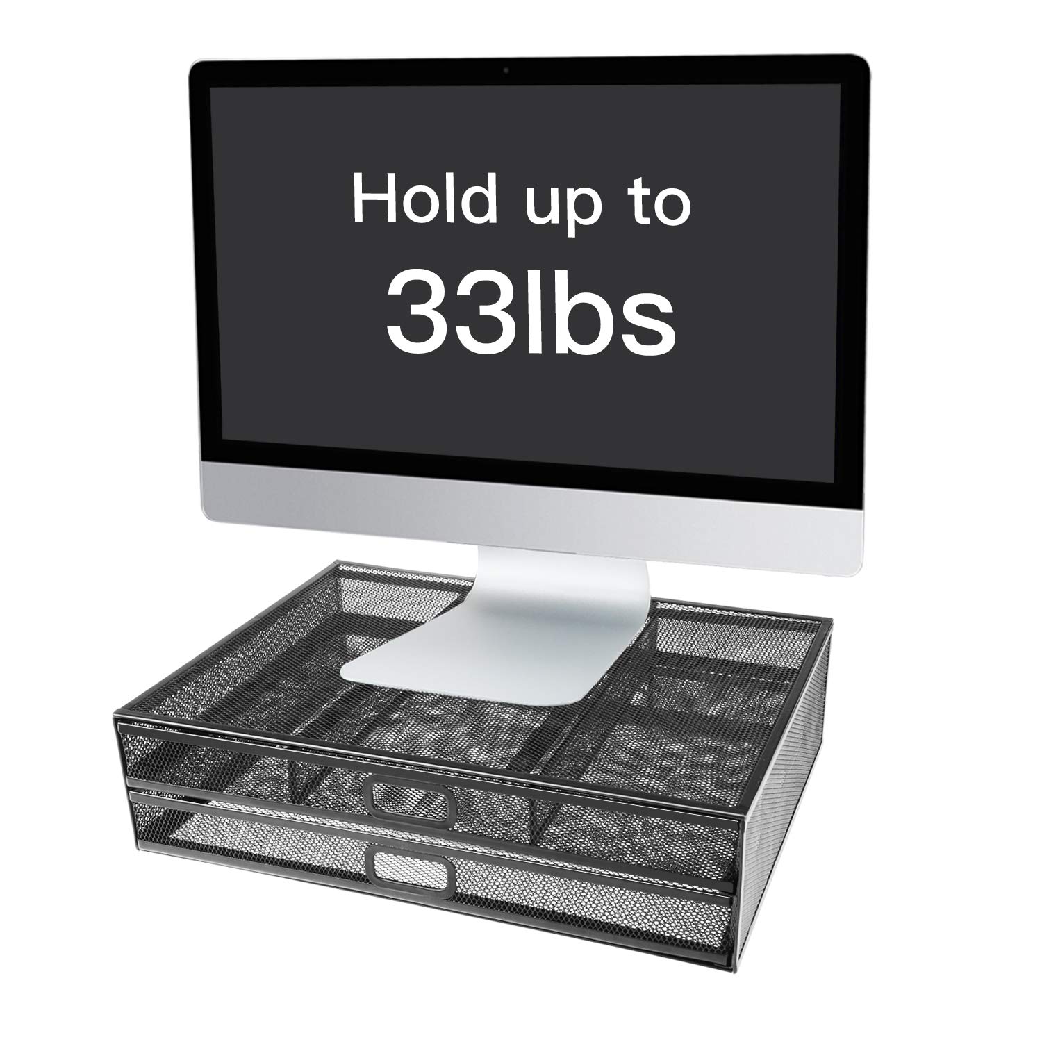 Monitor Stand Riser with Drawer Mesh Metal Desk Organizer PC, Laptop