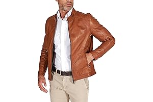 Premium Italian Leather Jacket for Men - Tan Biker Vintage Handcrafted D'Arienzo