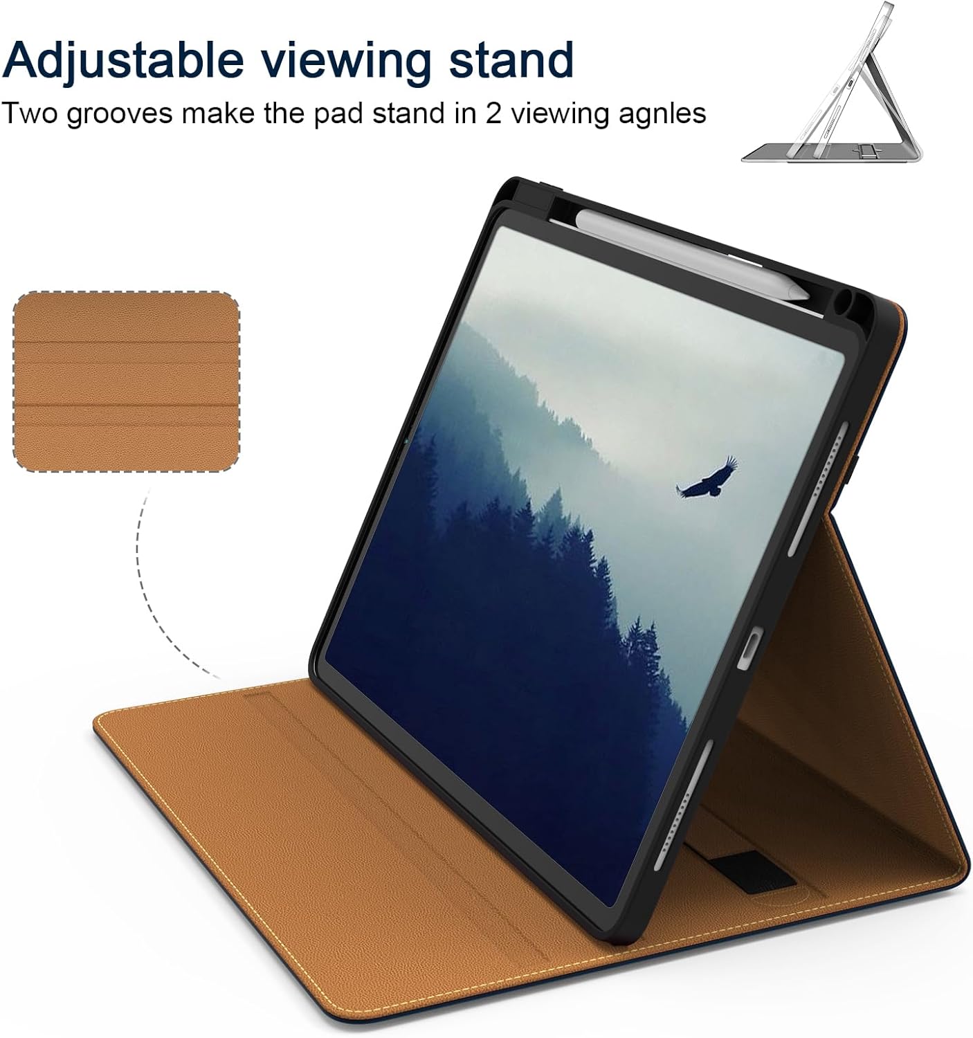 Case for iPad Pro 12.9 6th/5th/4th/3rd Generation 2022/2021/2020/2018, PU Leather 12.9" Cover with Pencil Holder/Multi-Angle Stand/Pocket, Folio Auto Wake/Sleep,Blue