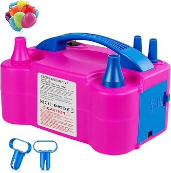 Electric Balloon Pump, Portable Electric Balloon Blower Machine Balloon Air Pump, Dual Nozzle 110V 600W Balloon Inflator for Party Decoration Christmas Birthday-Rose Red