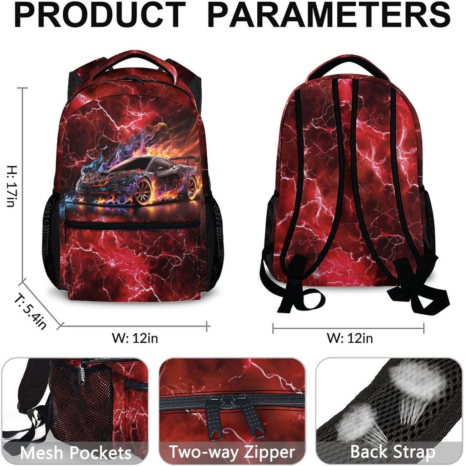 Boys Backpack, Kids Bookbag for Teens, Colorful 17 Inch Cool Race Car Backpack, Durable Schoolbag for Middle School Travel Camping Vacation