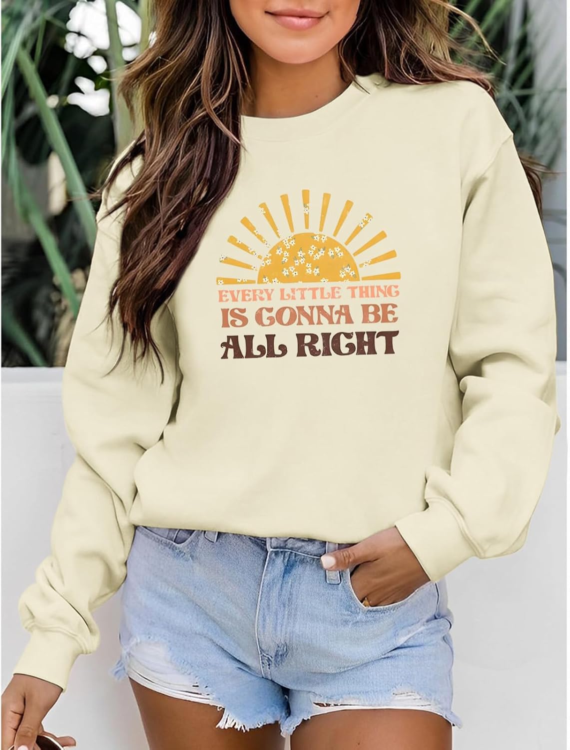Vintage Graphic Sweatshirts For Women Every Little Thing Is Gonna Be Alright Long Sleeve Shirt Inspirational Hoodies - Image 4